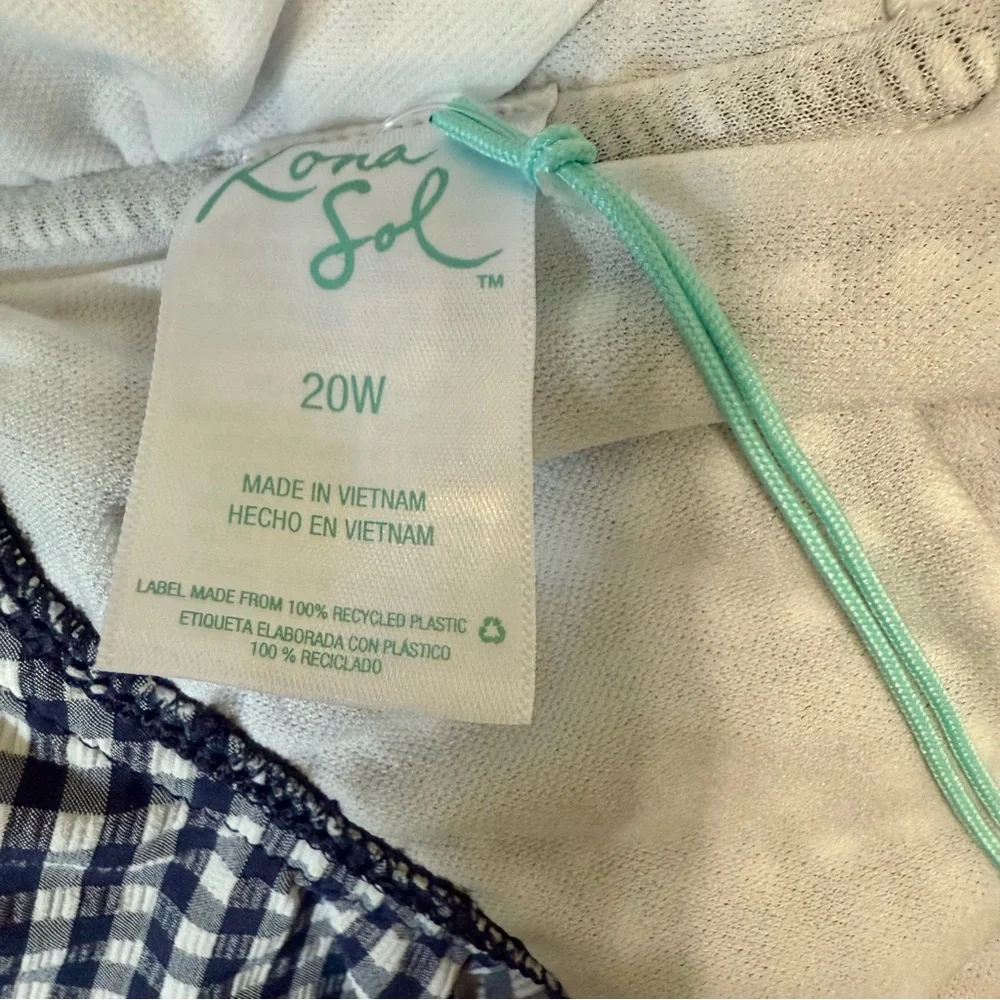 Kona‎ Sol Ruffle Seersucker Swimsuit Woman Plus 20W Removable Strap Blue Gingham